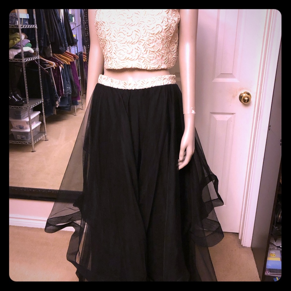 Two piece black and cream/gold dress
